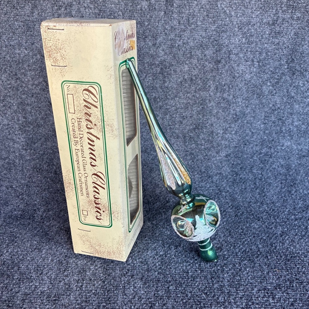 Vtg Christmas Classics Glass Tree Topper Hand Decorated Made in Romania Green